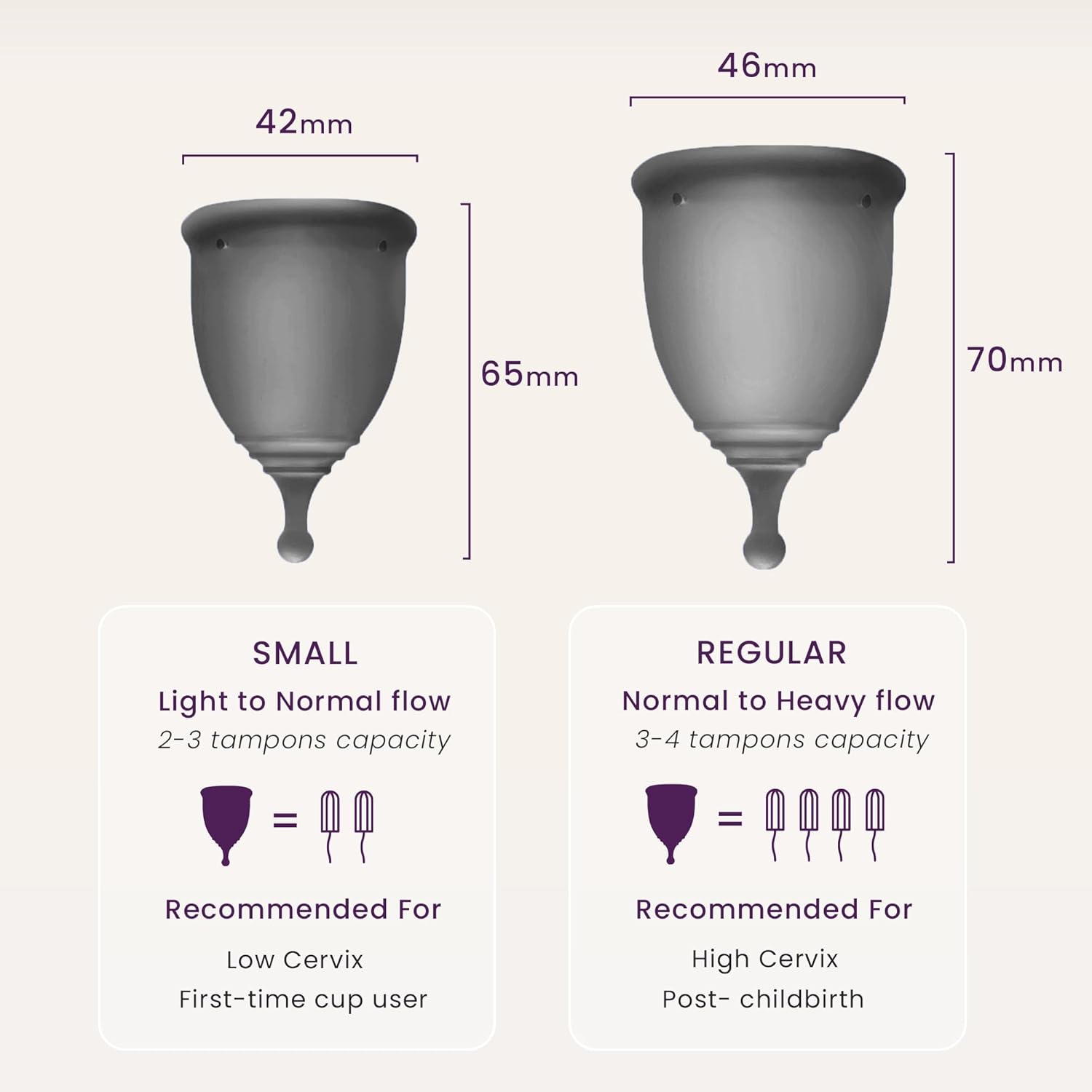 EcoBlossom Reusable Menstrual Cup and Case - The Most Reliable Medical Grade Silicone Period Cups - Comfortably use for 12 Hours (Small/Large (Pack of 2), Gray Cup & Case) - Image 3