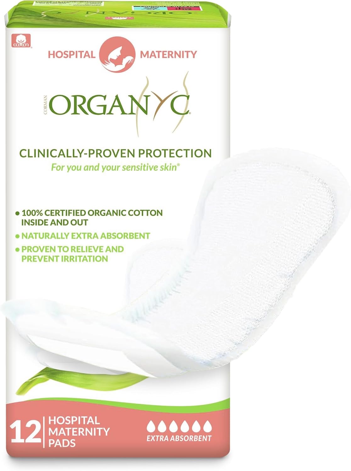 Organyc Hospital Postpartum Pads, 100% Certified Organic Cotton Inside and Out for Women, for First Days After Delivery, 12 Counts - Image 8