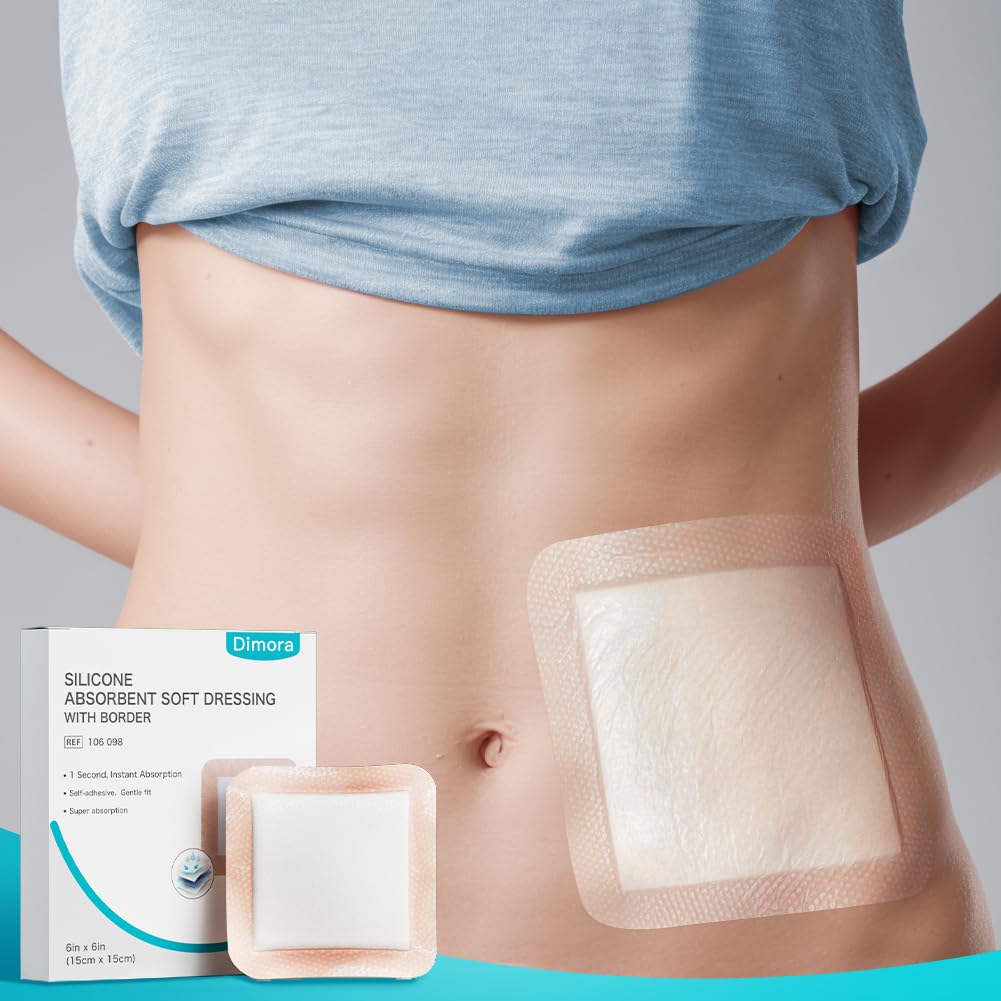 Dimora Silicone Super Absorbent Wound Dressings - Gentle Adhesive Bandages with Ultrasorb Polymer,Heavy Exudate Wound Care Pads 6"X 6" 10 Packs - Image 6
