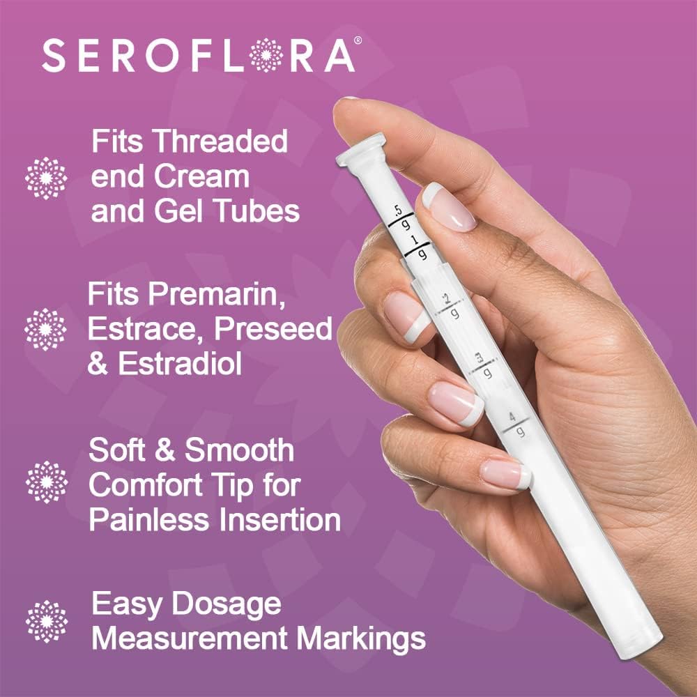 Seroflora Disposable Vaginal Cream Applicators - Fits Preseed, Premarin, Estrace, and Most OTC Gels, Lubricants, and Creams - Threaded End, Comfort Tip, and Dosage Markings (60 Pack) Made in USA. - Image 2