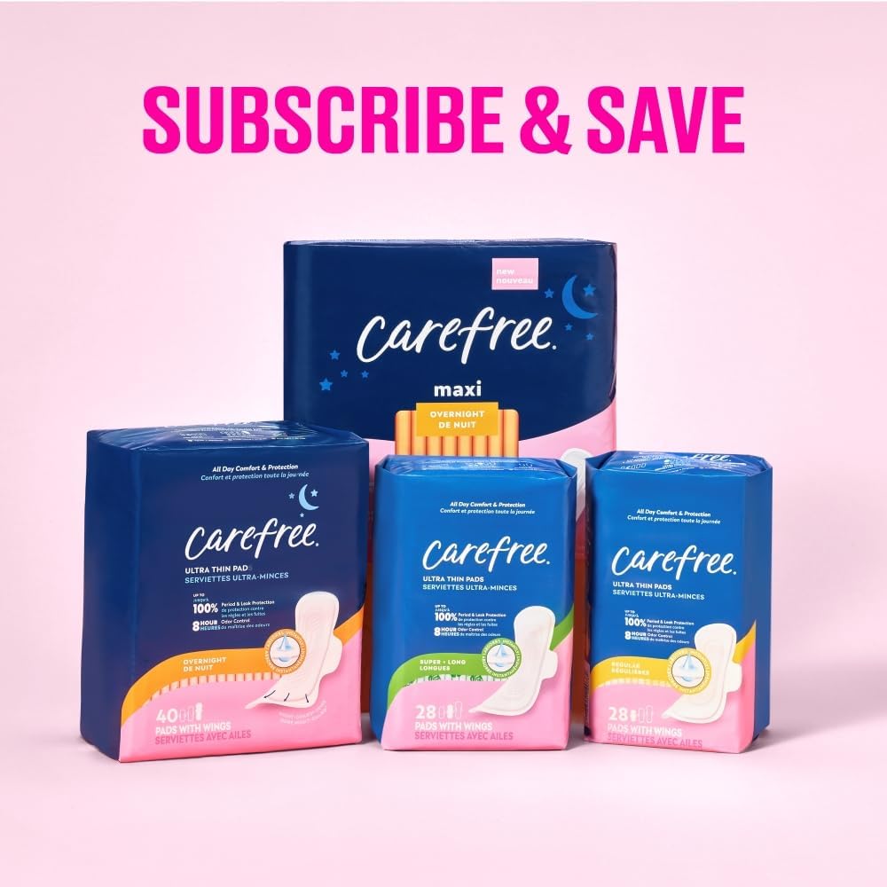 Carefree Ultra Thin Pads for Women, Overnight with Wings | Feminine Care & Postpartum Protection | 40ct (Pack of 1) - Image 10