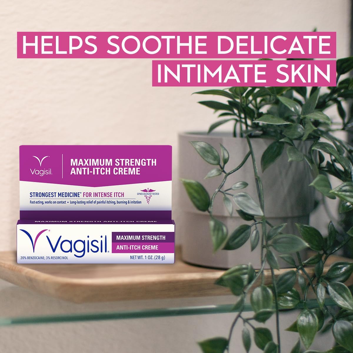 Vagisil Maximum Strength Feminine Anti-Itch Cream with Benzocaine for Women, Helps Relieve Yeast Infection Irritation, Gynecologist Tested, Fast-Acting, Soothes and Cools Skin, 1 oz - Image 4