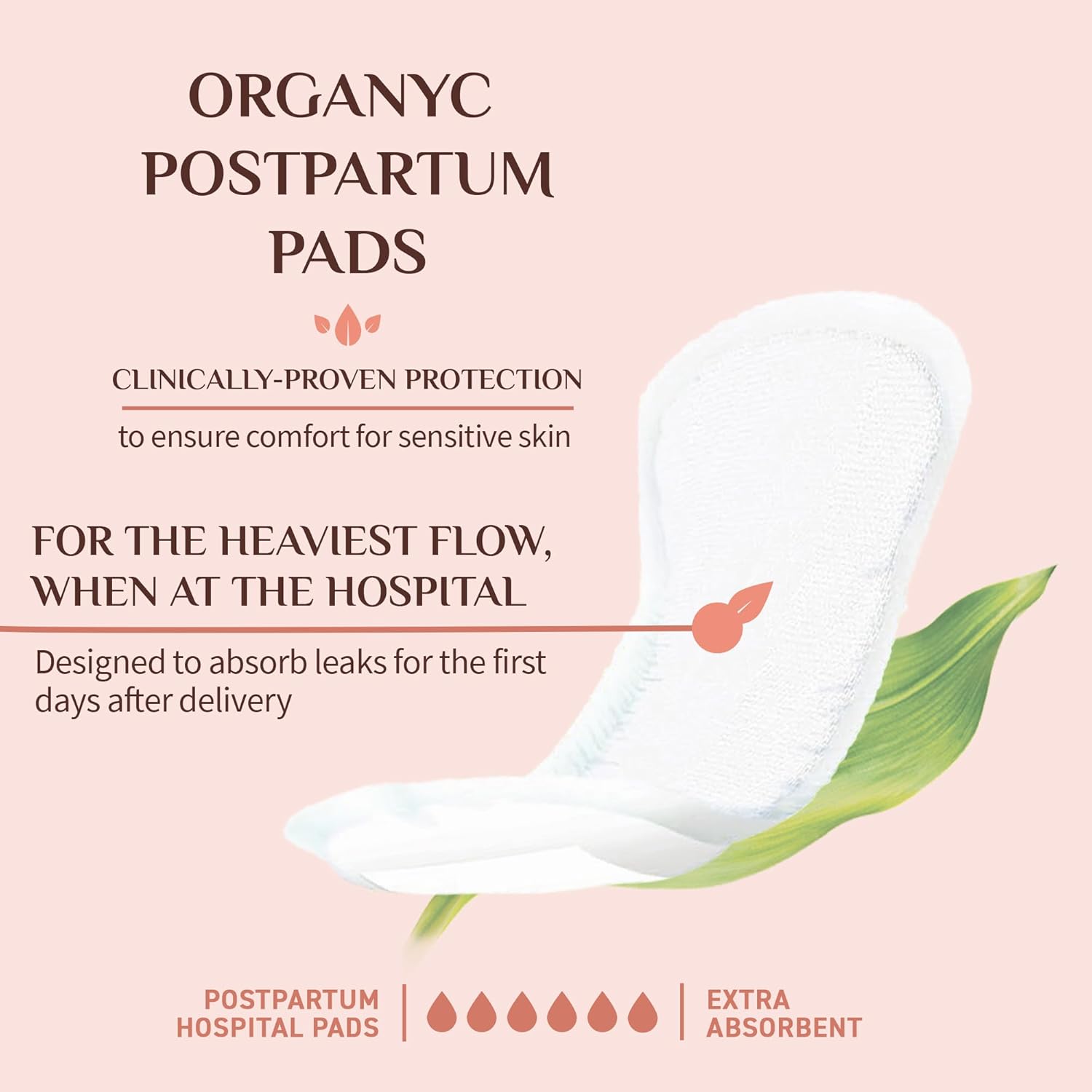 Organyc Hospital Postpartum Pads, 100% Certified Organic Cotton Inside and Out for Women, for First Days After Delivery, 12 Counts - Image 2
