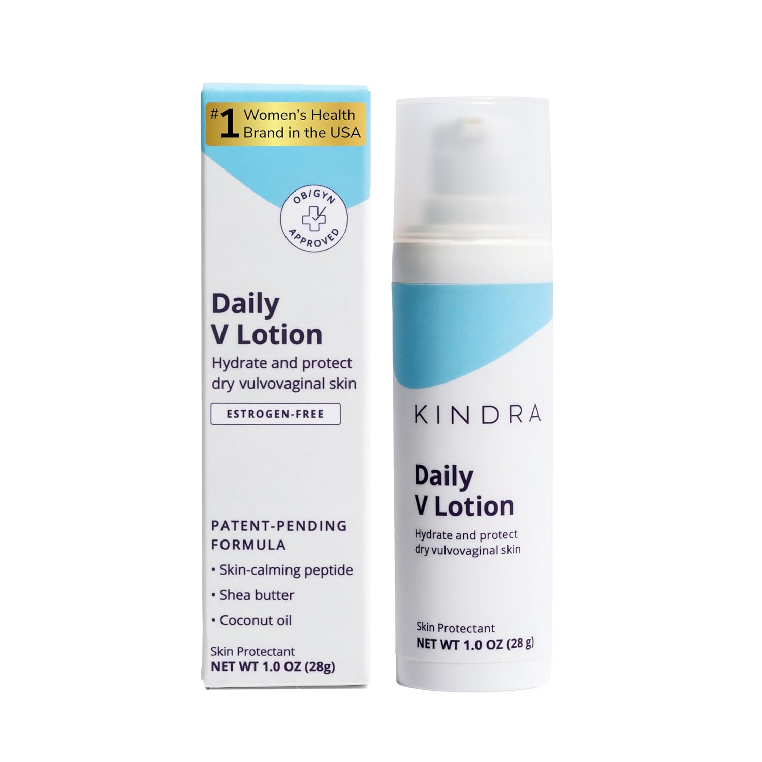 Kindra Daily V Vaginal Moisturizer Lotion - OBGYN Recommended for Dryness & Itch, with Hyaluronic Acid, Prevents Infection & Odor - Estrogen-Free Cream, pH-Balanced Feminine Care - 60 Applications