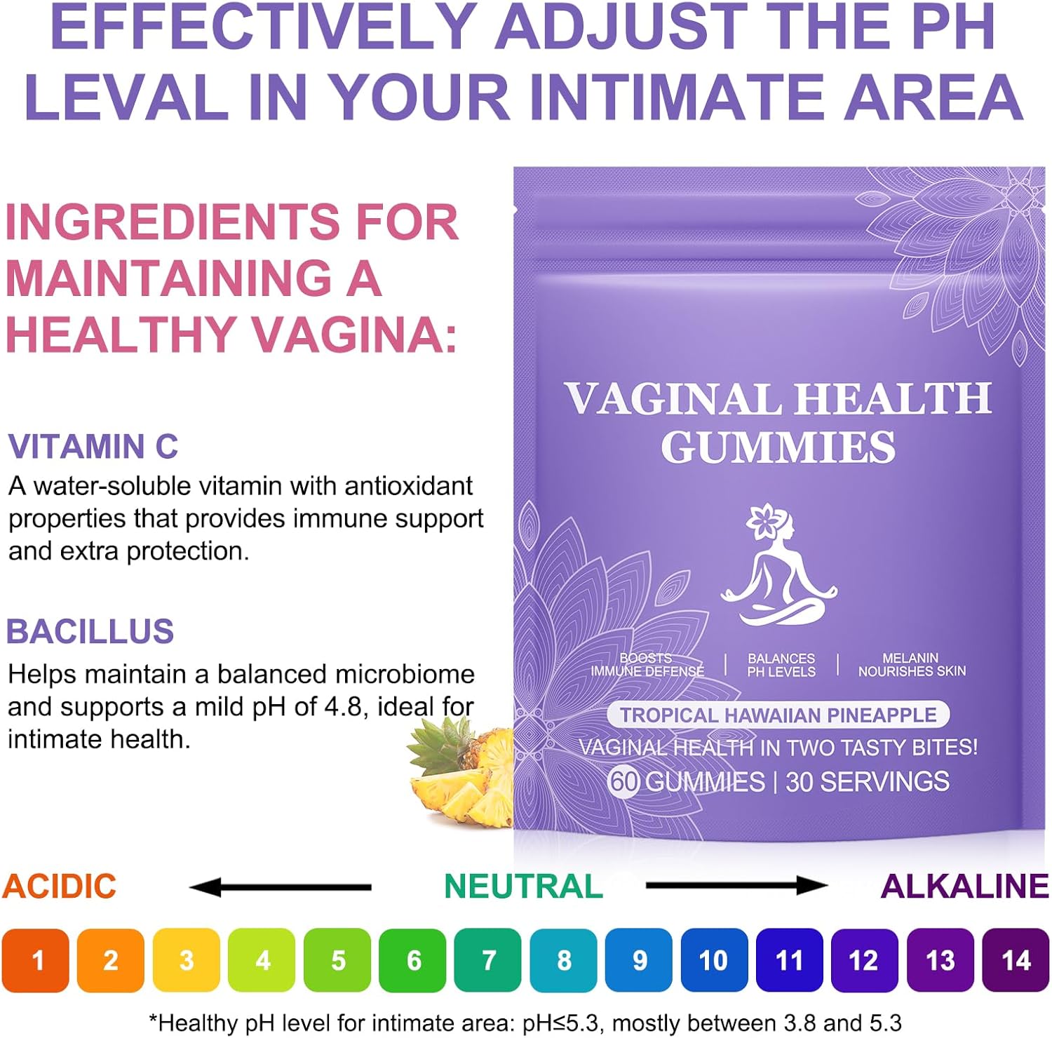 Premium Feminine Balance Gummies,Vital Vaginal Probiotics Source Feminine Gummies,Pineapple Flavor for Women ph,for Women of All Ages - Probiotics for Digestion, Gut Health, Immune Support - Image 5