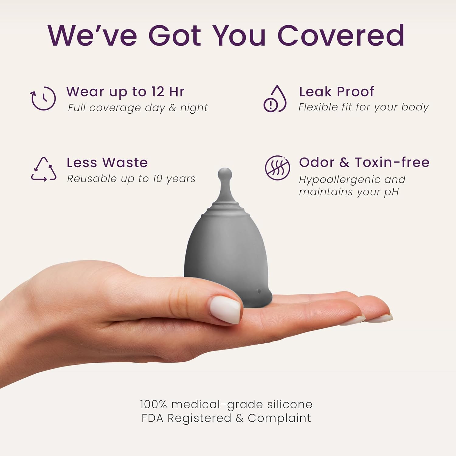 EcoBlossom Reusable Menstrual Cup and Case - The Most Reliable Medical Grade Silicone Period Cups - Comfortably use for 12 Hours (Small/Large (Pack of 2), Gray Cup & Case) - Image 2