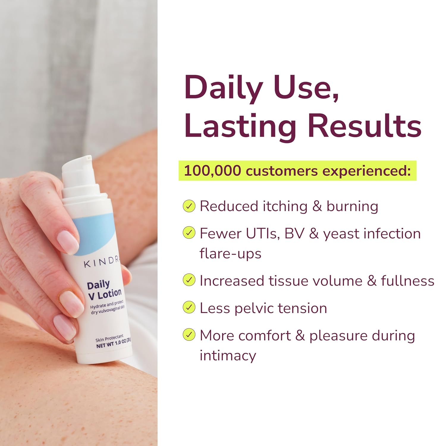 Kindra Daily V Vaginal Moisturizer Lotion - OBGYN Recommended for Dryness & Itch, with Hyaluronic Acid, Prevents Infection & Odor - Estrogen-Free Cream, pH-Balanced Feminine Care - 60 Applications - Image 9