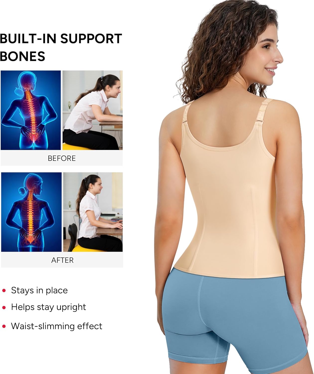 Nebility Waist Trainer for Women Corset Shapewear with Zipper Women's Waist Cincher Tank Top with Adjustable Straps - Image 4