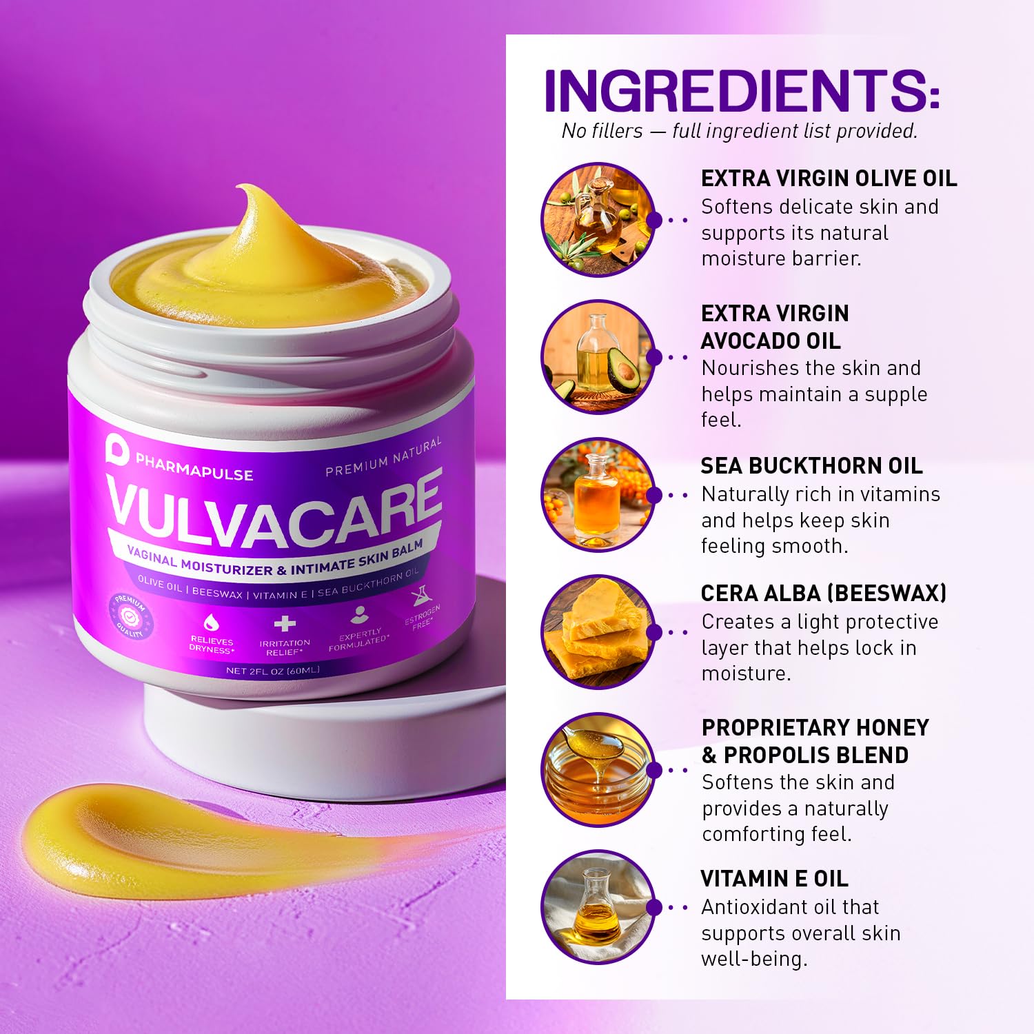 Pharmapulse Vaginal Moisturizer, Vulva Balm Cream, Intimate Skin Care, Menopause Support - Relieves Dryness, Itching, Burning, Redness, Chafing, Odor, Irritation - Estrogen Free 2oz - Image 4