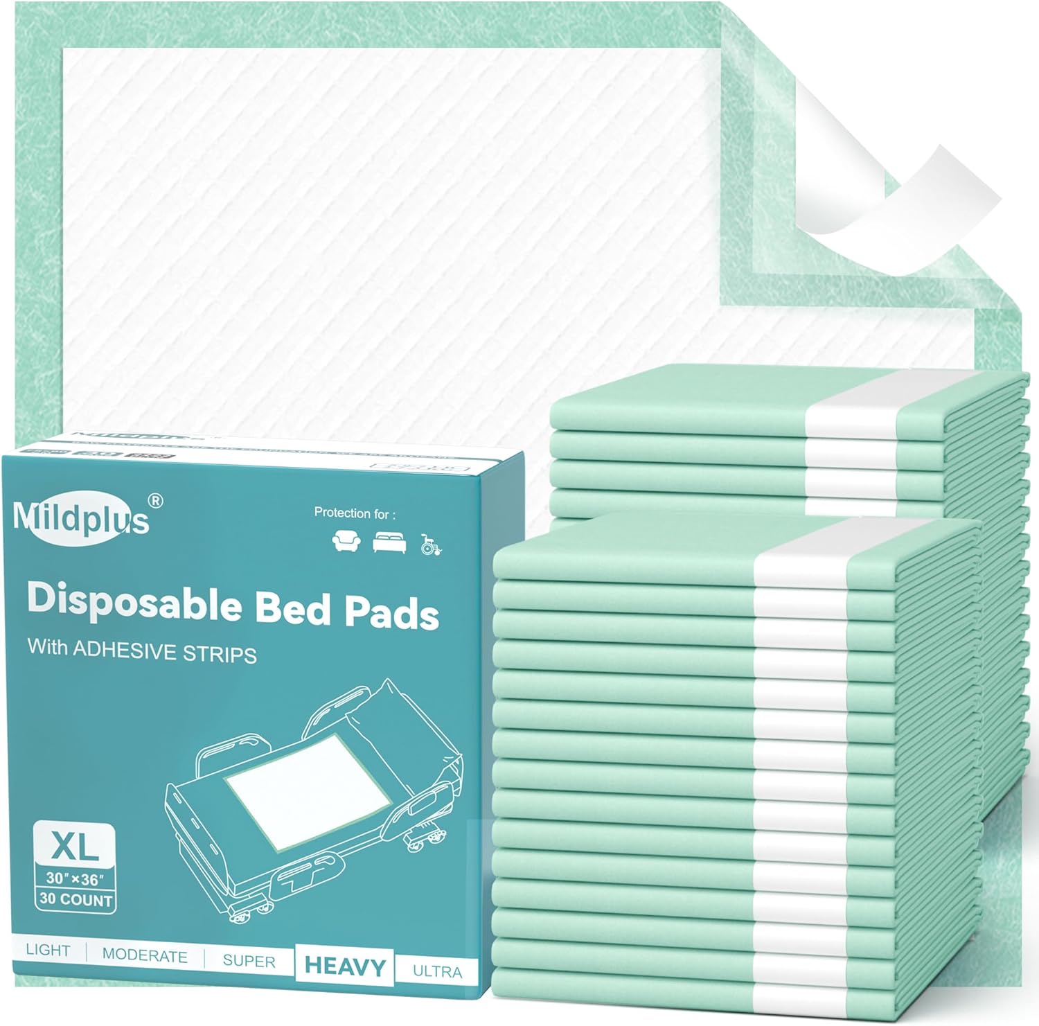 Bed Pads with Adhesive Strips 30''X36'', 30 Count Chucks Disposable Underpads Extra Large Thicker Incontinence Pads for Unisex Adult, Senior, Kids and Pet (with Adhesive )