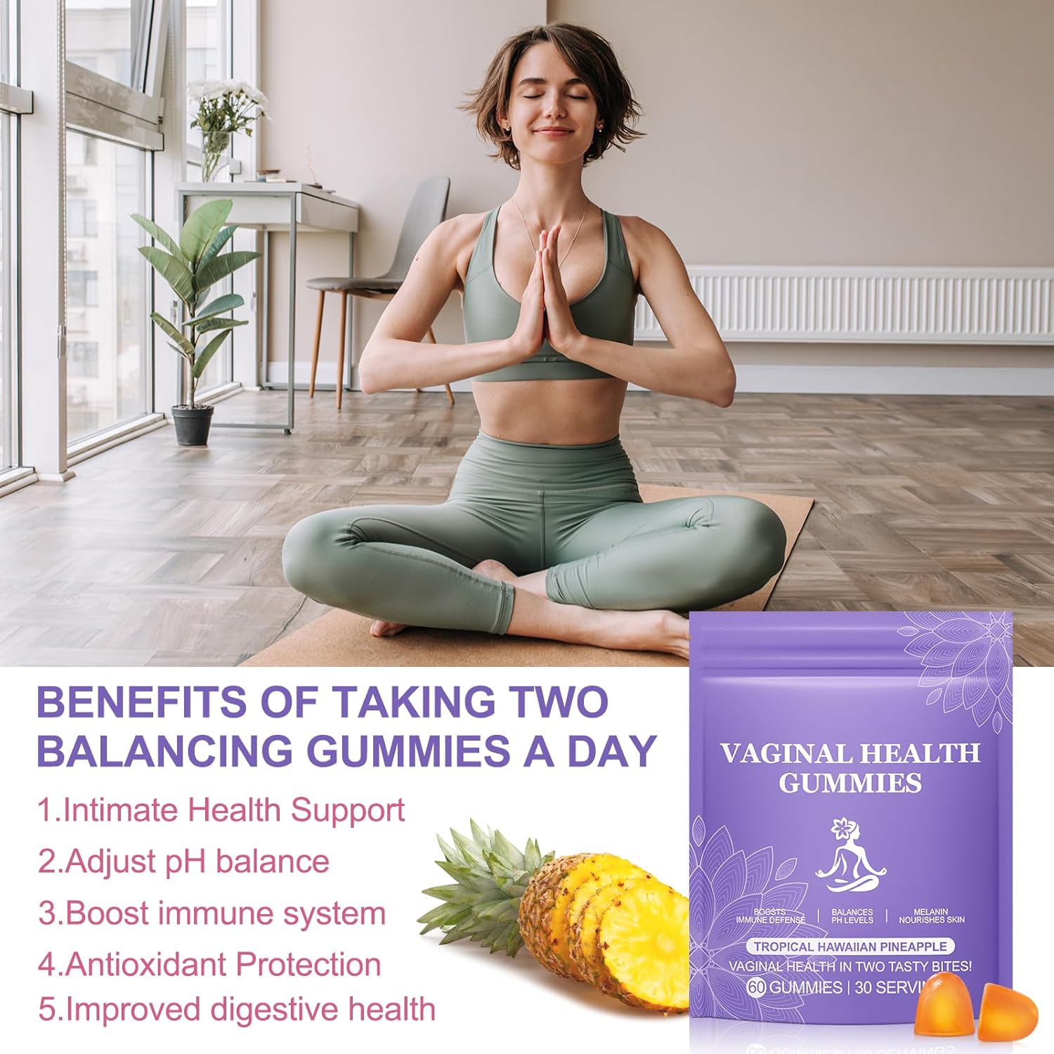 Premium Feminine Balance Gummies,Vital Vaginal Probiotics Source Feminine Gummies,Pineapple Flavor for Women ph,for Women of All Ages - Probiotics for Digestion, Gut Health, Immune Support - Image 4