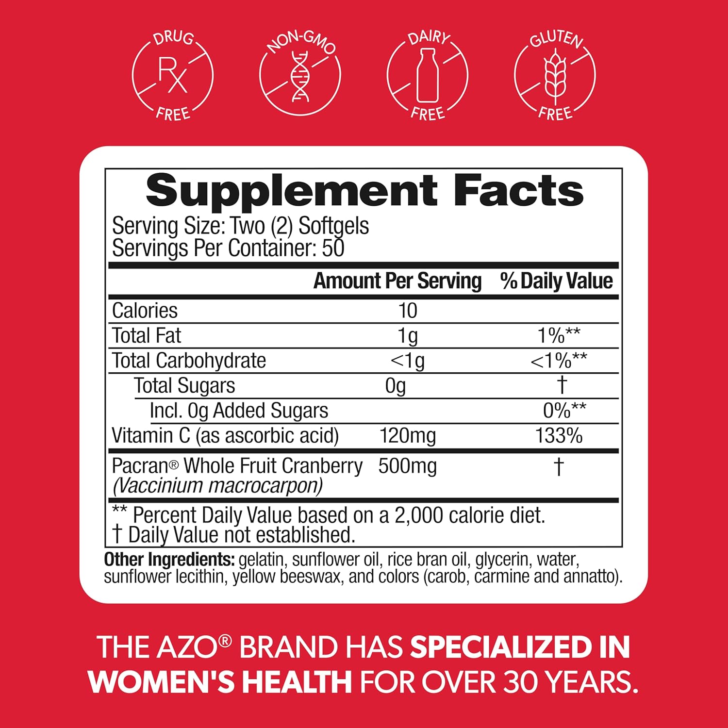 AZO Cranberry Supplement, Made with Concentrated Whole Fruit Cranberry Powder to Help Cleanse and Protect the Urinary Tract*, Sugar Free Cranberry Pills, Non-GMO, 100 Softgels - Image 9