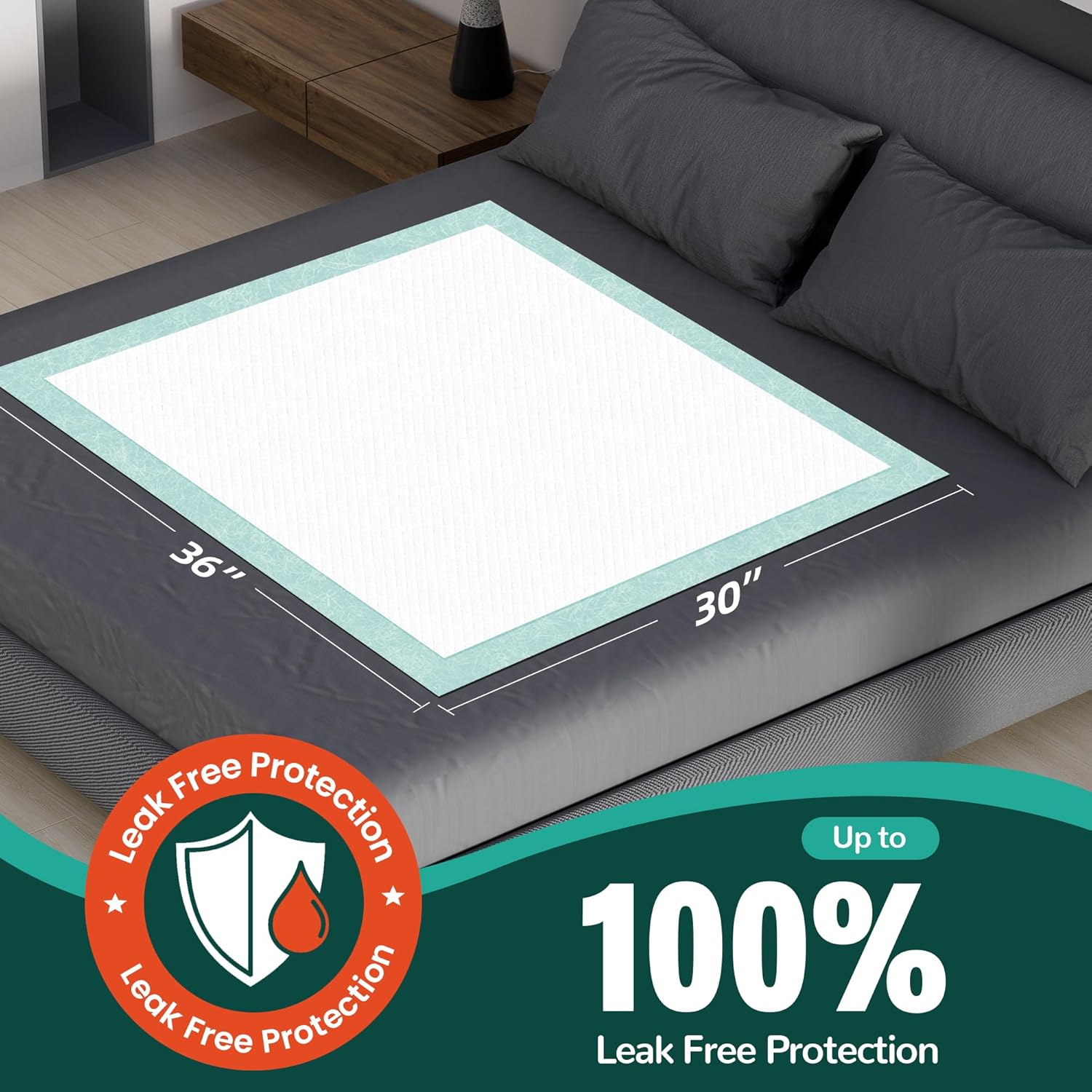 Bed Pads with Adhesive Strips 30''X36'', 30 Count Chucks Disposable Underpads Extra Large Thicker Incontinence Pads for Unisex Adult, Senior, Kids and Pet (with Adhesive ) - Image 4
