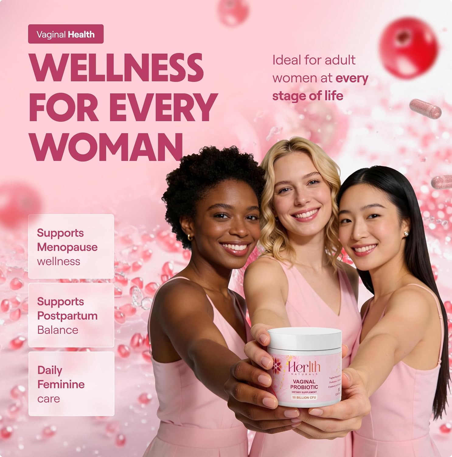Vaginal Probiotics for Women – pH Balance & Vaginal Flora Support – Women’s Synbiotic with Probiotics & Prebiotics, Lactobacillus Blend & Cranberry – 90 Capsules - Image 5