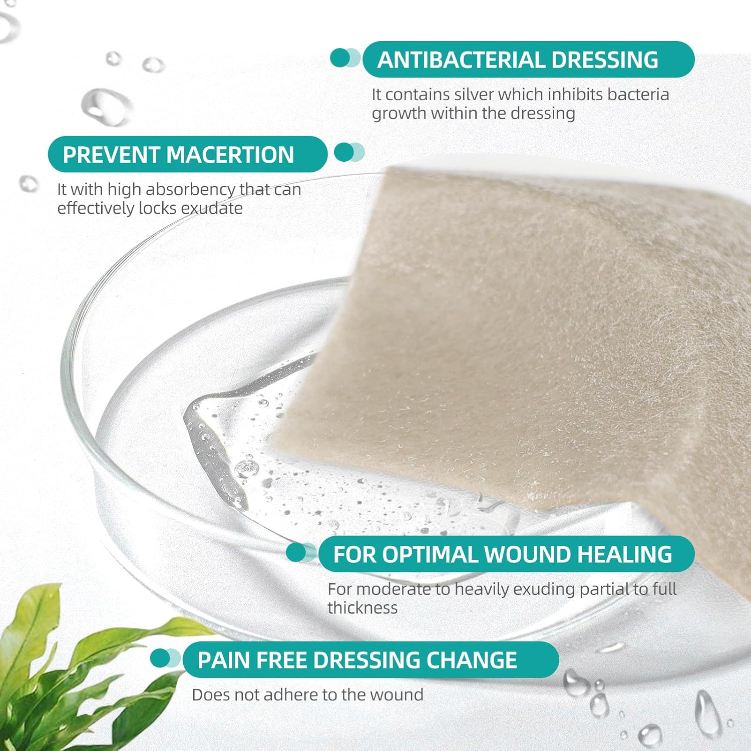 Dimora Upgrade Silver Calcium Alginate Wound Dressing -Antibacterial Non Stick Gauze for Wounds Care, Highly Absorbent Sterile Bandage Pads with Ag, 2'' x 2'' Patches 12 Packs Individual - Image 5