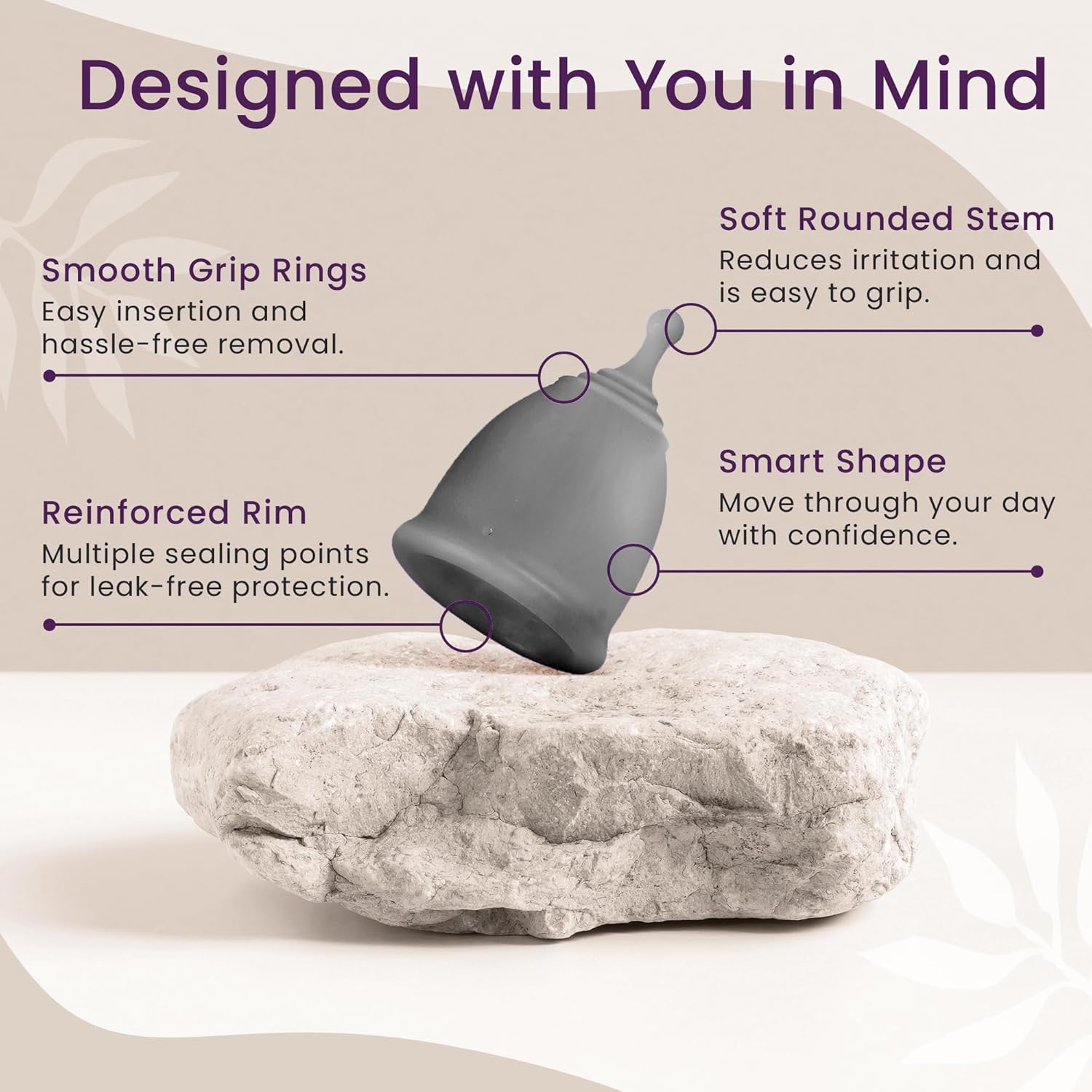 EcoBlossom Reusable Menstrual Cup and Case - The Most Reliable Medical Grade Silicone Period Cups - Comfortably use for 12 Hours (Small/Large (Pack of 2), Gray Cup & Case) - Image 4