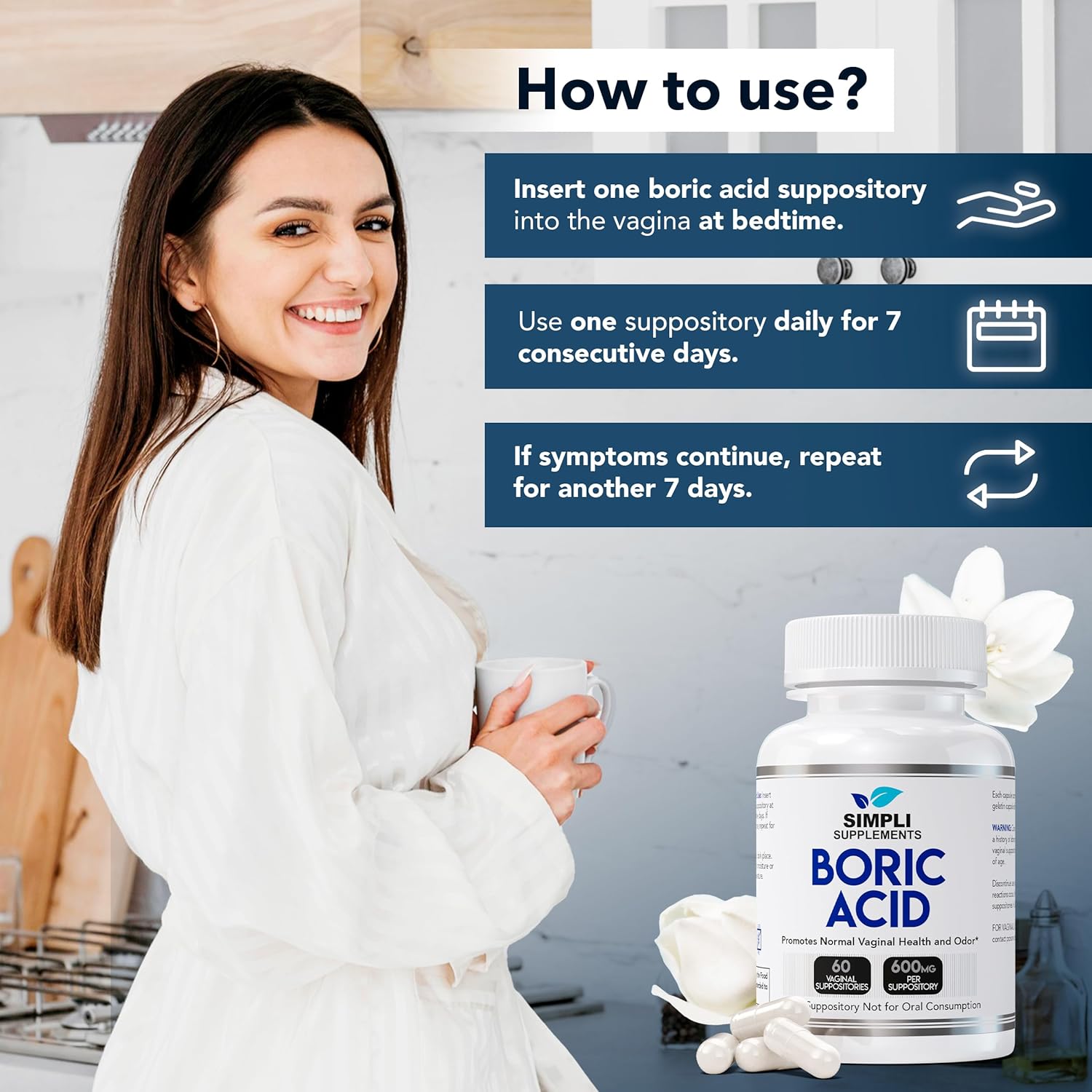 Simpli Supplements Boric Acid Suppositories for Women 600mg – 60 Count | Vaginal pH Balance Support | Feminine Care | Helps Maintain Freshness & Odor Control - Image 5