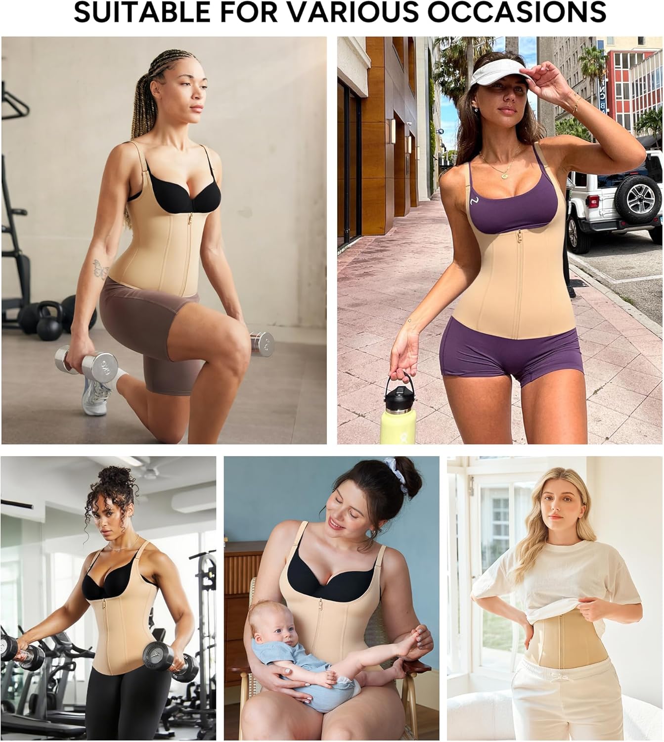 Nebility Waist Trainer for Women Corset Shapewear with Zipper Women's Waist Cincher Tank Top with Adjustable Straps - Image 5