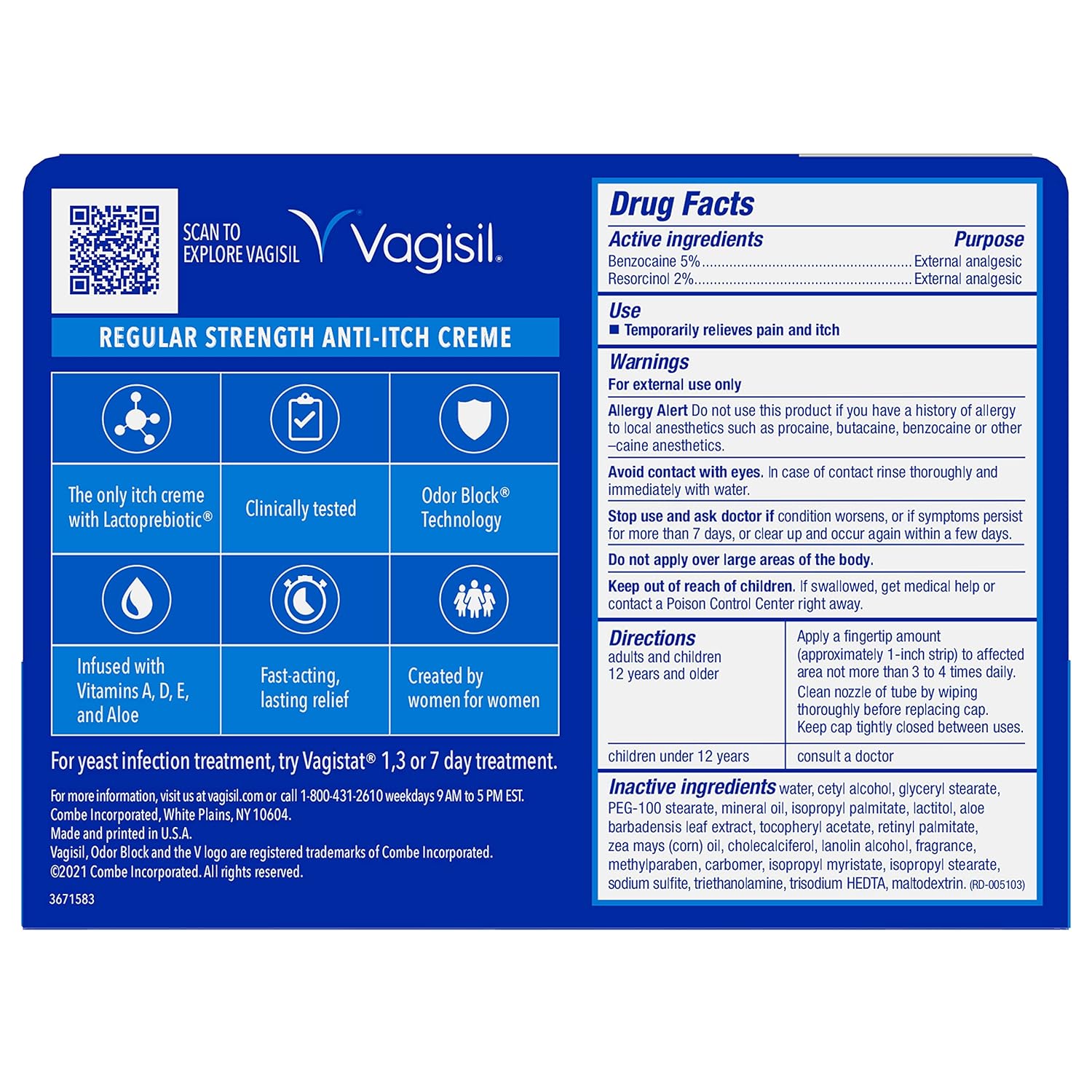 Vagisil Regular Strength Anti-Itch Feminine Cream for Women, Gynecologist Tested, Hypoallergenic, Fast-acting and Long-lasting Itch Relief, Vaginal Moisturizer Soothes and Cools, 1 oz (Pack of 1) - Image 5